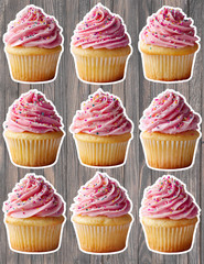 Cupcake Pink Frosting Die Cut Vinyl Stickers Set Scrapbooking Laptop Waterbottle