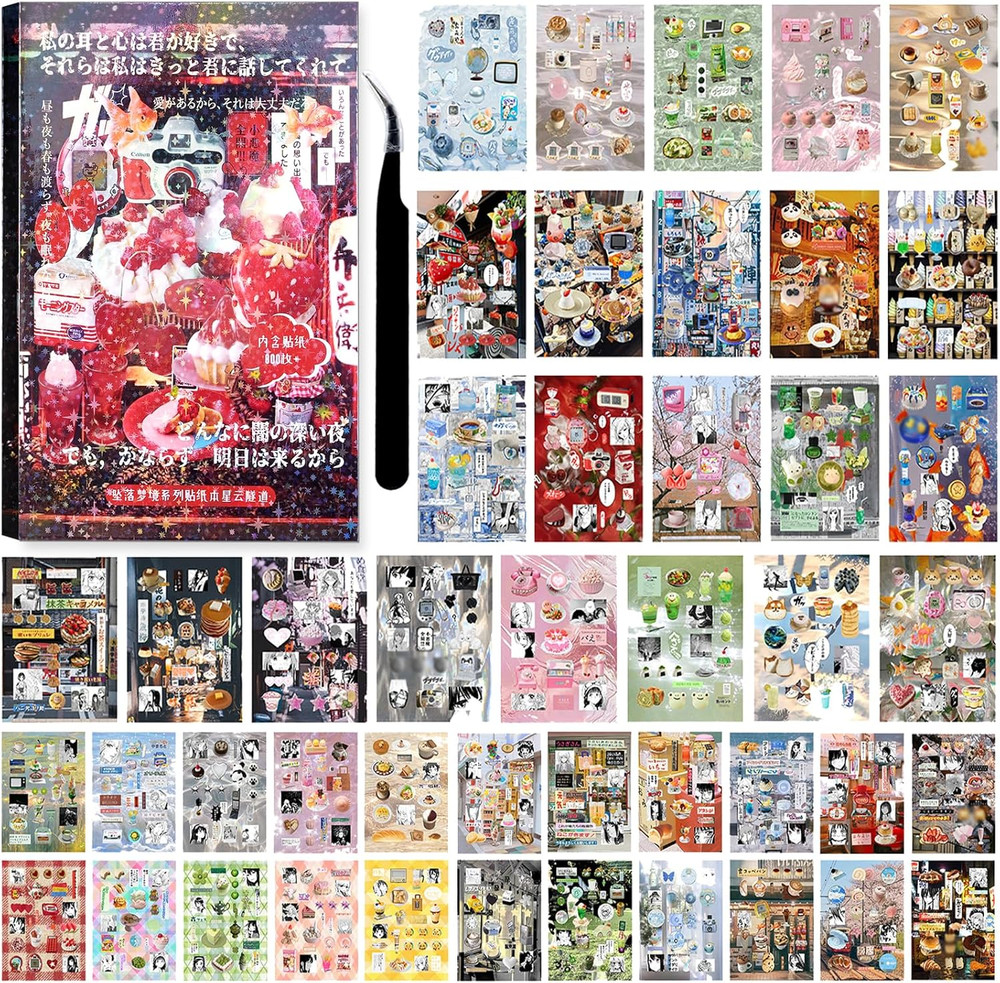 800Pcs Cute Scrapbook Stickers Travel Japanese Sticker Book for Adult Kawaii