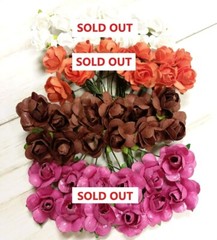 12-Piece Brown Mulberry Paper Rose Bunch Flower Wire Bouquet Craft DIY 1/2 Inch
