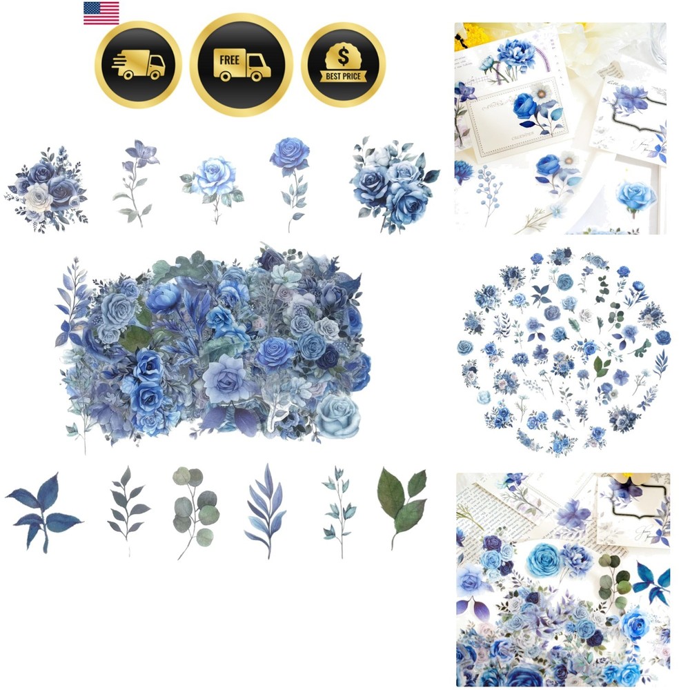 100 Pcs Blue Flower Stickers, Wildflower Stickers for Scrapbooking Junk Journ…