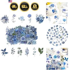 100 Pcs Blue Flower Stickers, Wildflower Stickers for Scrapbooking Junk Journ…