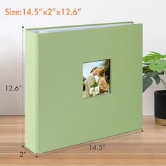 1DOT2 12×12 Large 3-Ring Scrapbook Album, Sage Green Linen Cover, 80 White Pages