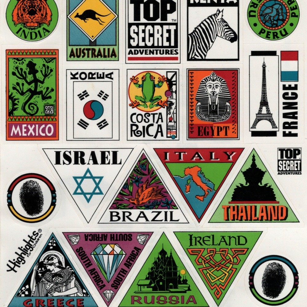 Highlights Top Secret Passport Stickers 1990s Kids International Countries RETRO