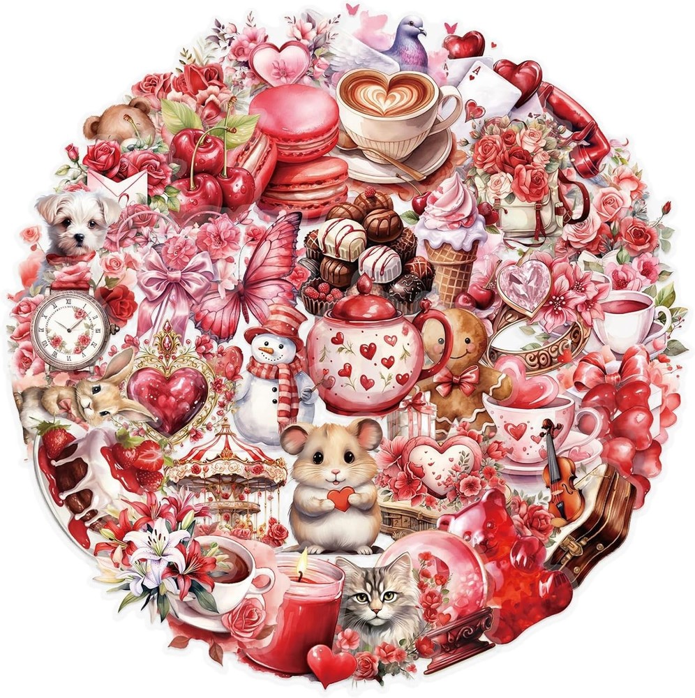 50pcs Transparent Love Stickers, Vintage Valentine Waterproof PET for Scrapbook