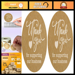 500 Thank You Stickers – 1.5″ Round Kraft Paper, White Ink – Pack of 2 for Busin