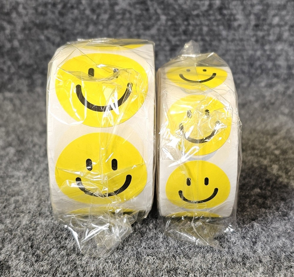2 Rolls HAPPY FACE STICKERS – 2 Sizes