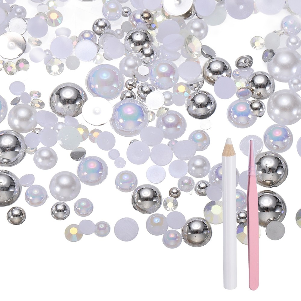 60g Half Pearl Rhinestones, White/Silver Series