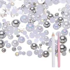 60g Half Pearl Rhinestones, White/Silver Series