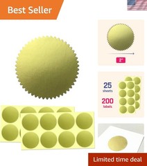 Self-Adhesive Gold Foil Seal Stickers – 200 Pack, 2″ for Professional Finishing