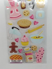 Sticko Stickers BAKING Apron, Mixer, Rolling Pin Pie Flour Cupcake 23 Pieces