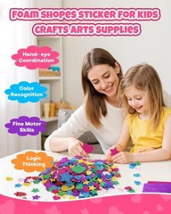 1024PCS Colorful Glitter Foam Stickers – Heart & Star Shapes for Kids’ Crafts