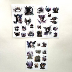 Dark Goth Fairy Stickers Halloween Junk Journal Collage Scrapbooking