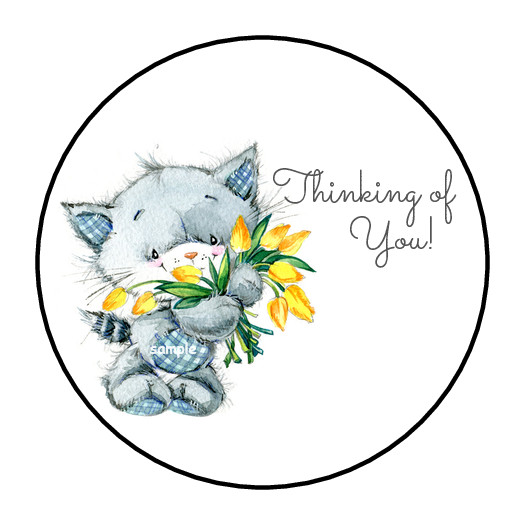 THINKING OF YOU KITTEN ENVELOPE SEALS STICKERS LABELS TAGS 1.5″ ROUND (30)