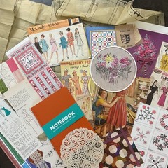 Vintage Sewing Journal Bundle, Paper Ephemera Pack with Seam Binding & Notebook,
