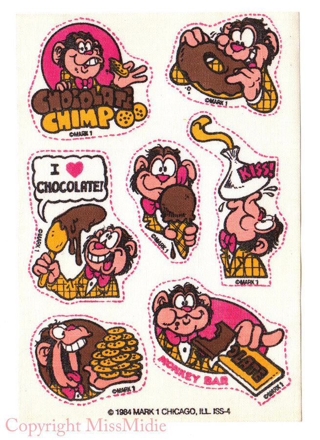 Vintage 80’s Mark 1 CHOCOLATE Scratch n Sniff Monkeys Iron On Patches Sheet
