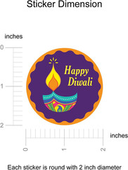 Happy Diwali Party Stickers, 40 Count, 2 Inches, Round, 4 Unique Designs