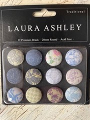 New 2008 Laura Ashley vintage 12 fabric traditional brads 20 mm round