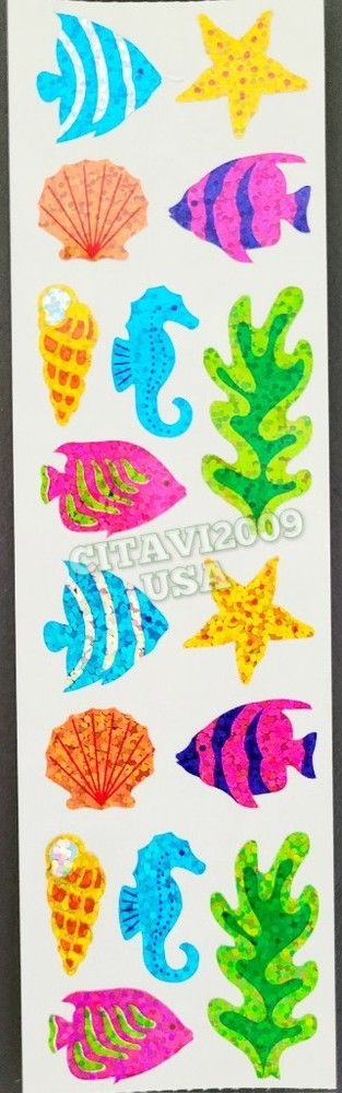 HAMBLY STUDIOS STICKERS PRISMATIC CORAL FISH SEAHORSE SEASHELLS STARFISH VINTAGE