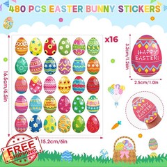 JULMELON 480 Easter Egg Stickers Bulk