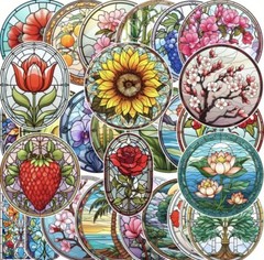 10Pcs Round Stain Glass Window Stickers- Scrapbook, Journal, DIY Crafts & Cards