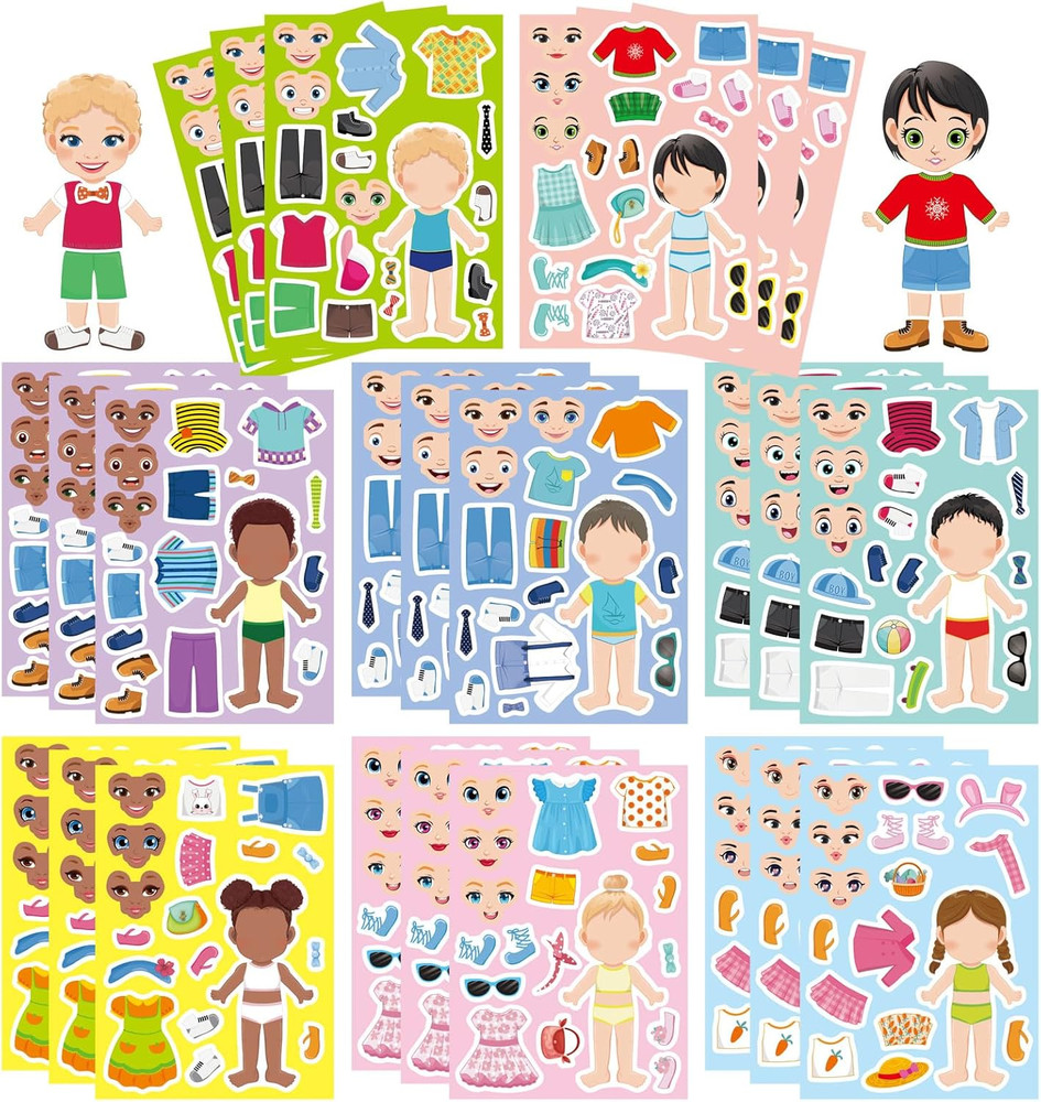 24 Sheets Make a Face and Dress up Stickers for Girls Boys, Make Your Own Sticke