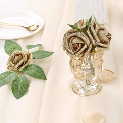 IPOPU Foam Gold Roses,50pcs Glitter Roses Gold Flowers Gold Roses with Stems …