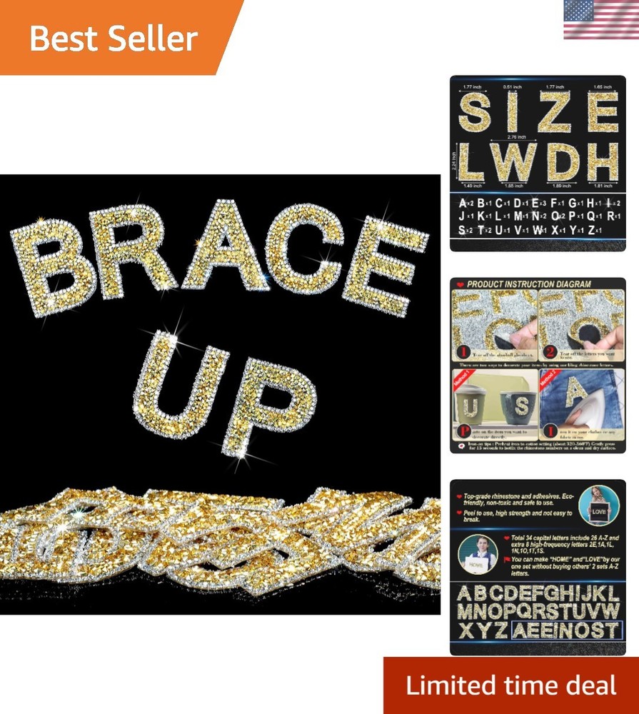 Eye-Catching Rhinestone Letter Stickers – 68 Pcs A-Z with Glitter Finish