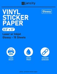 Glossy Vinyl Sticker/Label Paper for Inkjet & Laser Printers – 15 Glossy 8.5×11