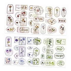 Bomichi 120 Pcs Flowers Stamp Stickers, Vintage Transparent Flower Stamps