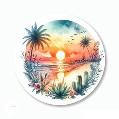 Gorgeous Tropical Paradise Sunset Stickers Party Favors Envelope Seals Labels