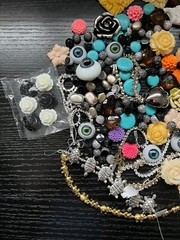Mixed Media Metal Plastic Flowers Jewelry Glass Eyes Embellishments Lot