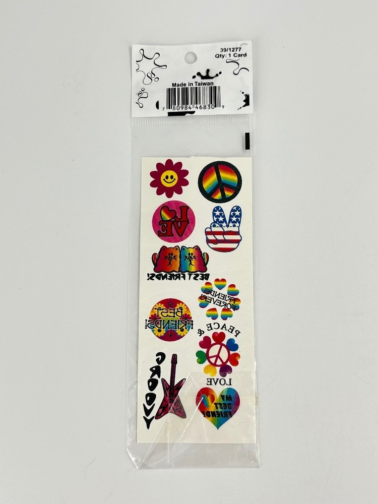 Mini Everyday Tattoos Scratch & Stick Stickers Peace Love 1 Card