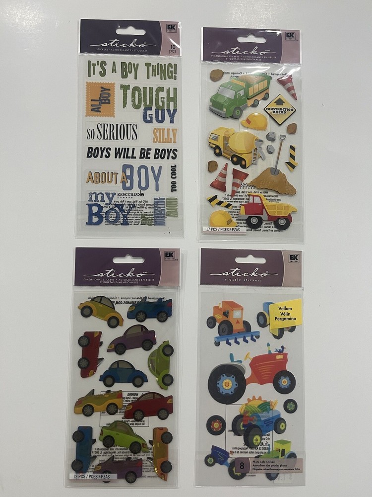 Lot of 4 – Sticko BOY / TRANSPORTATION Scrapbooking Stickers NEW (S013)
