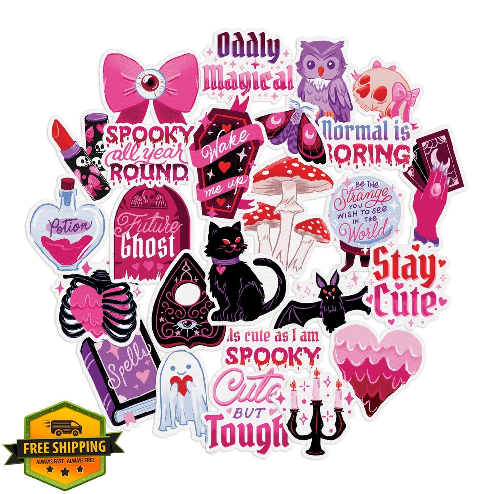 Navy Peony Pastel Gothic Stickers 25 Pcs Kawaii Black Pink Laptop