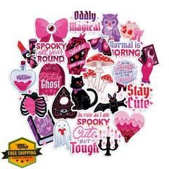 Navy Peony Pastel Gothic Stickers 25 Pcs Kawaii Black Pink Laptop