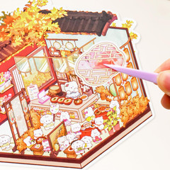 4 Sets Cute 3D Miniature Scene Stickers for Keychain Bags 3D Sticker Scene with