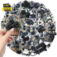 50 Pcs Dark Aesthetic Gothic Transparent Stickers,Black Rose Flower Stickers Pac