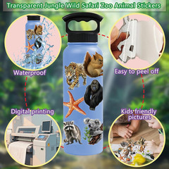 100 Pcs Transparent Animal Stickers – Jungle Wild Safari Zoo Theme