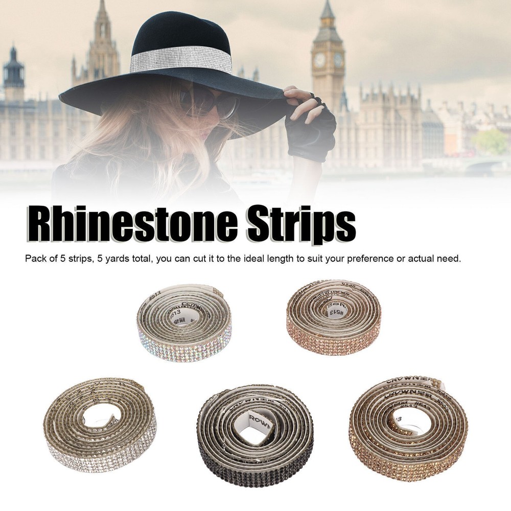 5pcs Self Adhesive Rhinestone Strips 5 Yards Total 1cm Width Cuttable DIY Rhines