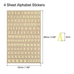 4 Sheets Letter Resin Stickers 3D Small A to Z Mini Alphabet Sticker Gold