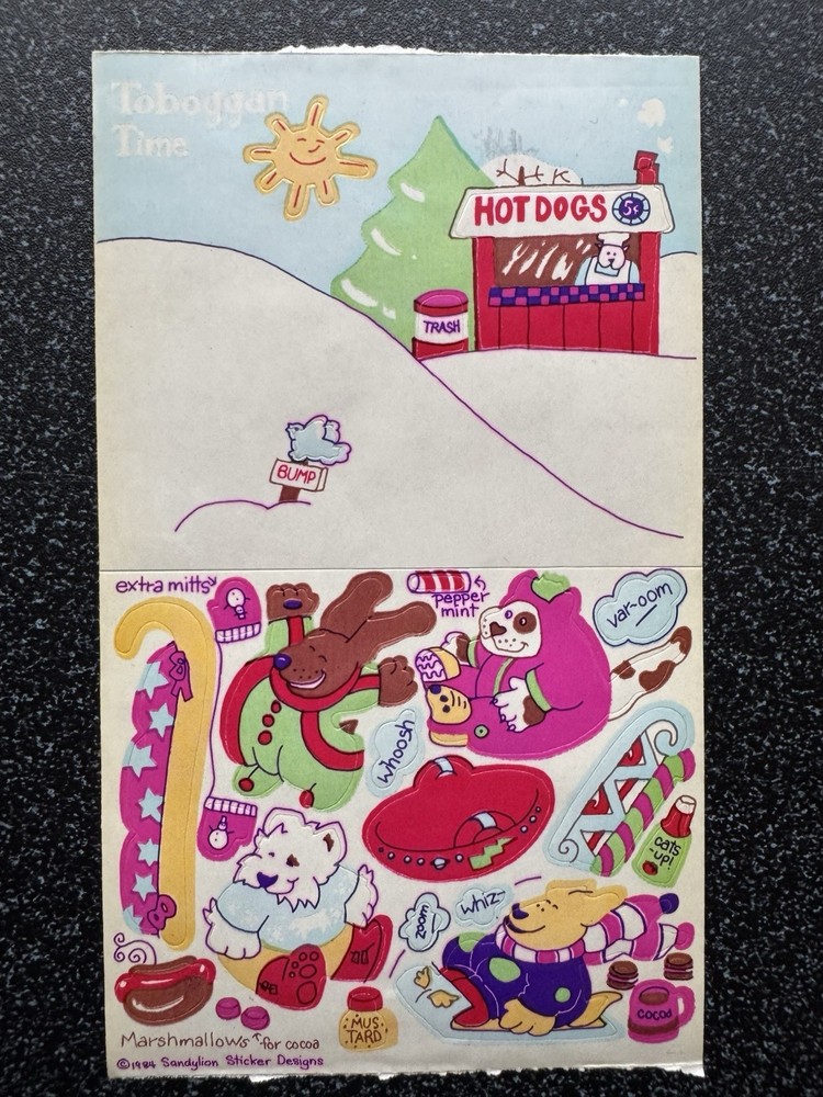 Vintage Sandylion Maxi Activity Sticker Sheet 80s Tobogan Time