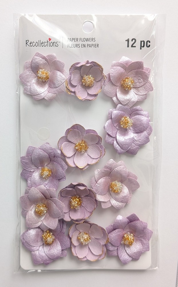Purple & Gold Beaded Paper Flowers Scrapbooking Embellishments By Recollections