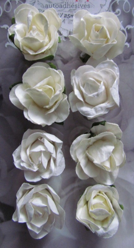 Adhesive White/Cream Paper Roses Card Making Scrapbooking Embellishment NEW