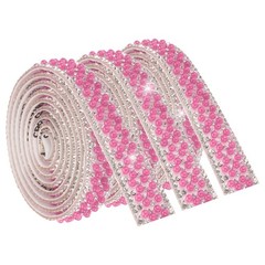 3 Pcs 3 Yard Pearl Rhinestone Ribbons, 1.5cm Pearls Rhinestone Tape Pink