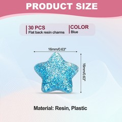 30 Pcs Flat Back Resin Charms, Glitter Star Charms Bulk, Blue