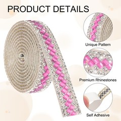 1 Yard Rhinestone Ribbon 3mm x 3mm Crystal Rhinestone Strips Pink]