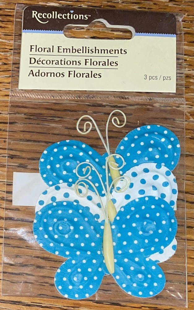 Recollections Teal White Polkadot Butterfly Butterflies Floral, Scrapbook Embell