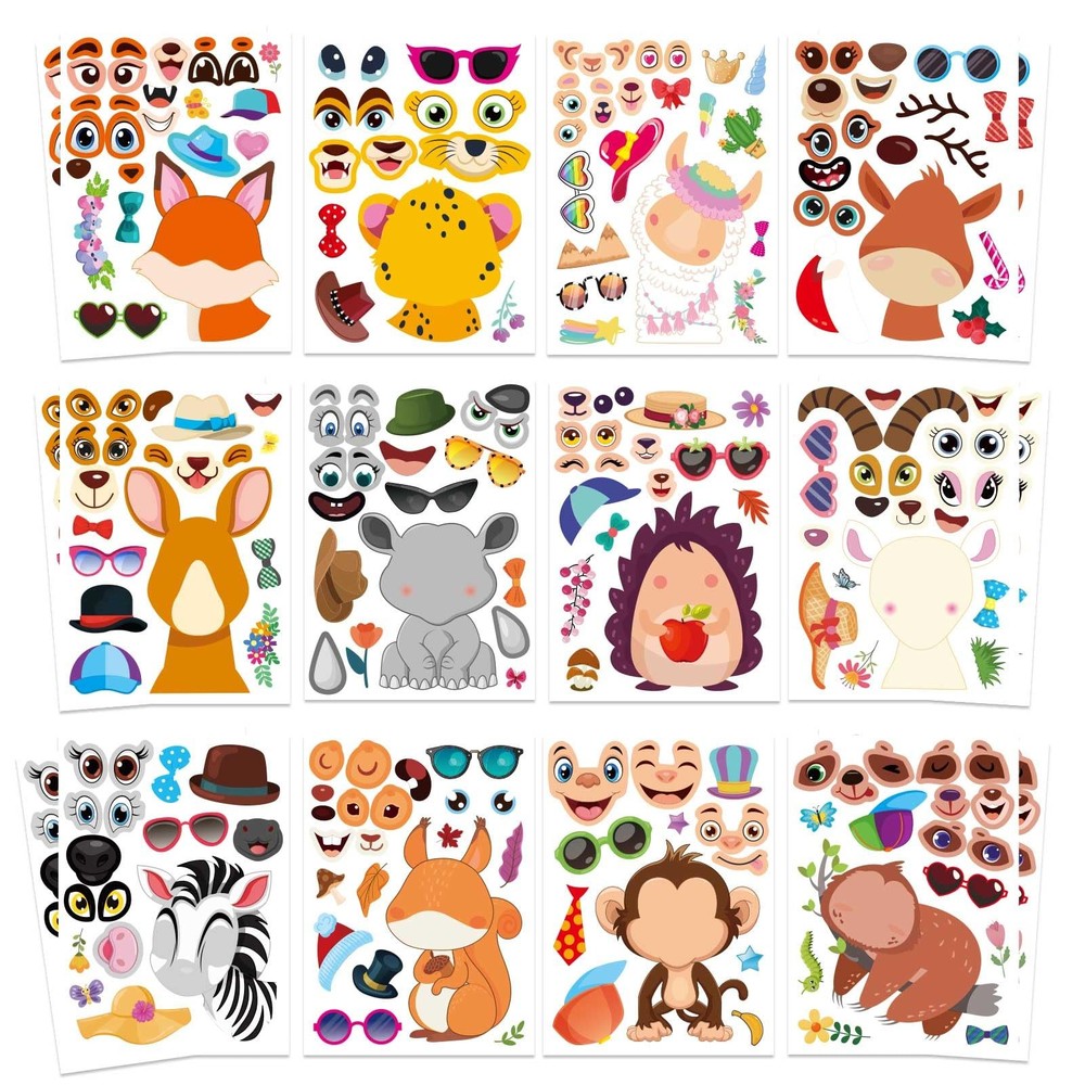 48 PCS Make a Face Stickers Sheets for Kids, Make Your Own Animal Mix and Mat…