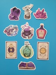 STICKERS x 10 Halloween Love Potion Witch Book Purple Crystal Vinyl Sticker HAL6