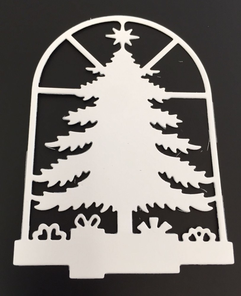 Christmas Die Cuts * Christmas Tree in Window * Set of 12 * White Cardstock *